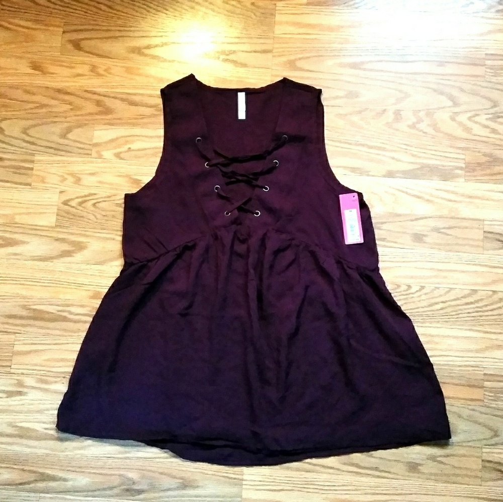 Burgandy blouse with criss cross detail